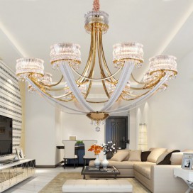 8 Light Modern / Contemporary Steel Chandelier with Crystal Shade