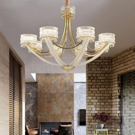 8 Light Modern / Contemporary Steel Chandelier with Crystal Shade