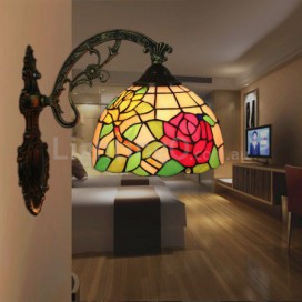 8 Inch European Stained Glass Rose Style Wall Light