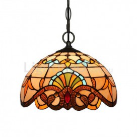 12 Inch European Stained Glass Baroque Style Pendant Light