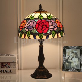 12 Inch European Stained Glass Rose Style Table Lamp