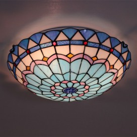 16 Inch Mediterranean Stained Glass Mediterranean Style Flush Mount