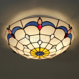 16 Inch Mediterranean Stained Glass Mediterranean Style Flush Mount