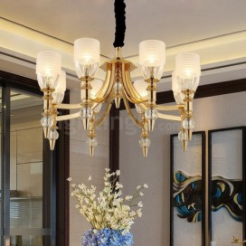 Mediterranean 8 Light Steel Chandelier with Glass Shade