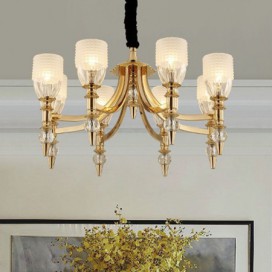 Mediterranean 8 Light Steel Chandelier with Glass Shade