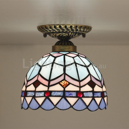 8 Inch Mediterranean Stained Glass Mediterranean Style Flush Mount