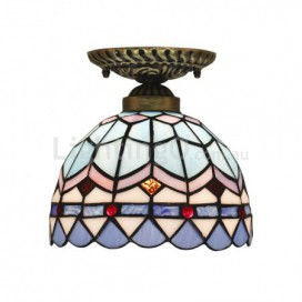 8 Inch Mediterranean Stained Glass Mediterranean Style Flush Mount