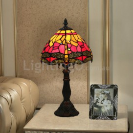 8 Inch European Stained Glass Dragonfly Style Table Lamp
