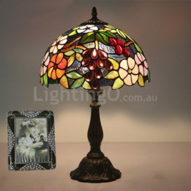 12 Inch European Stained Glass Grape Style Table Lamp