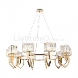 10 Light Modern / Contemporary Steel Pendant Light with Crystal Shade