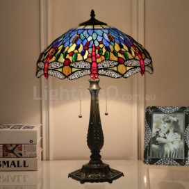 16 Inch European Stained Glass Dragonfly Style Table Lamp