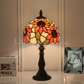 8 Inch Rural Stained Glass Sunflower Style Table Lamp