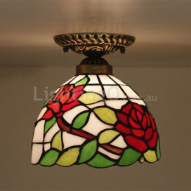 8 Inch European Stained Glass Rose Style Flush Mount