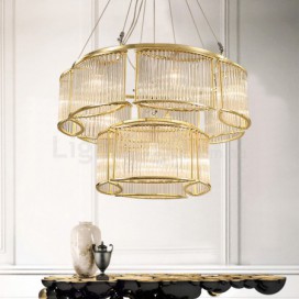 11 Light Modern / Contemporary Steel Pendant Light with Crystal Shade