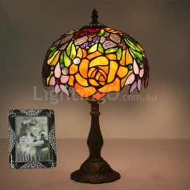 10 Inch European Stained Glass Rose Style Table Lamp