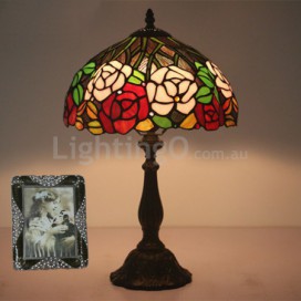 12 Inch European Stained Glass Rose Style Table Lamp