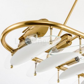 9 Light Brass Pendant Light with Glass Shade