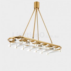 9 Light Brass Pendant Light with Glass Shade