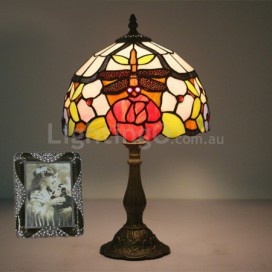 10 Inch European Stained Glass Dragonfly Style Table Lamp
