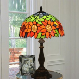 12 Inch European Stained Glass Sunflower Style Table Lamp