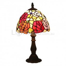 8 Inch European Stained Glass Rose Style Table Lamp