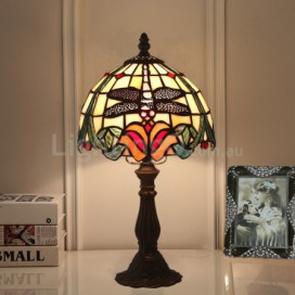 8 Inch European Stained Glass Dragonfly Style Table Lamp