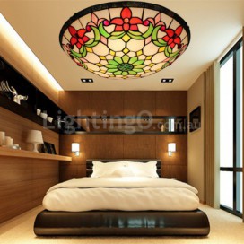 16 Inch European Stained Glass Flush Mount