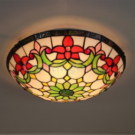 16 Inch European Stained Glass Flush Mount