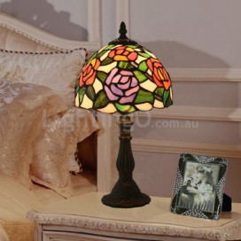 8 Inch European Stained Glass Rose Style Table Lamp
