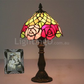 8 Inch European Stained Glass Rose Style Table Lamp