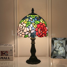 8 Inch European Stained Glass Rose Style Table Lamp