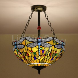 16 Inch European Stained Glass Flush Mount