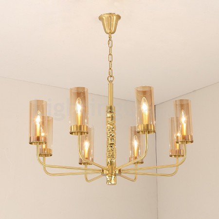 8 Light Brass Chandelier with Glass Shade