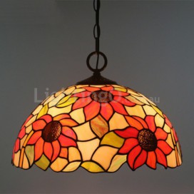 12 Inch European Stained Glass Sunflower Style Pendant Light