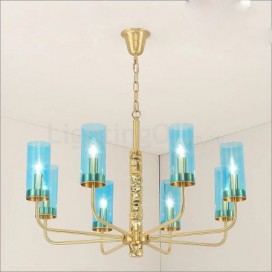 8 Light Brass Chandelier with Glass Shade