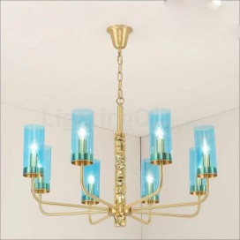 8 Light Brass Chandelier with Glass Shade