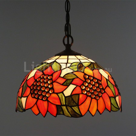 12 Inch European Stained Glass Sunflower Style Pendant Light