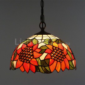 12 Inch European Stained Glass Sunflower Style Pendant Light