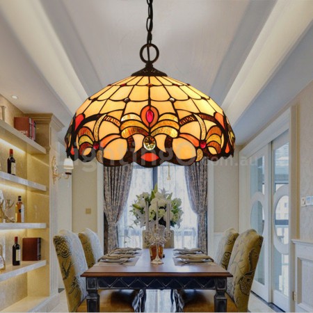 16 Inch European Stained Glass Baroque Style Pendant Light