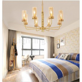 8 Light Brass Chandelier with Glass Shade