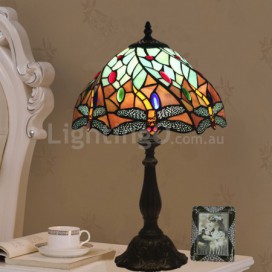 12 Inch European Stained Glass Dragonfly Style Table Lamp