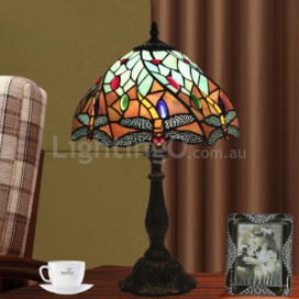 12 Inch European Stained Glass Dragonfly Style Table Lamp