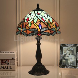 12 Inch European Stained Glass Dragonfly Style Table Lamp