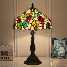 12 Inch Rural Stained Glass Grape Style Table Lamp