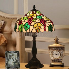12 Inch Rural Stained Glass Grape Style Table Lamp