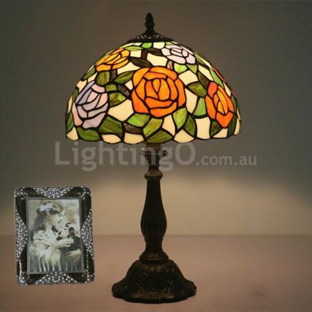 12 Inch European Stained Glass Rose Style Table Lamp