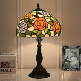 12 Inch European Stained Glass Rose Style Table Lamp