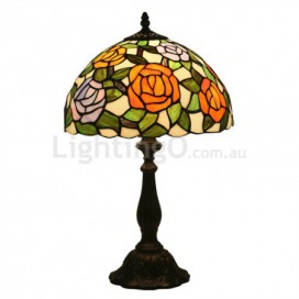 12 Inch European Stained Glass Rose Style Table Lamp
