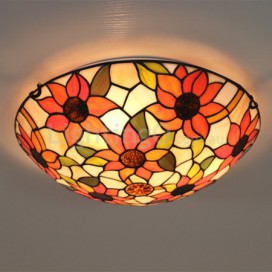 16 Inch European Stained Glass Sunflower Style Flush Mount