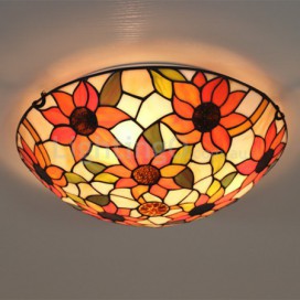 16 Inch European Stained Glass Sunflower Style Flush Mount